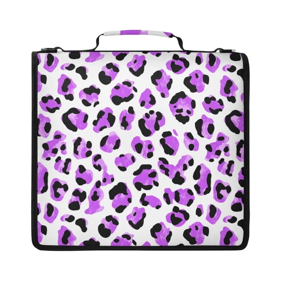 Zipper Binder with Shoulder Strap 2 inch 3 Ring Waterproof File Folder Organizer Bag 500 Sheet Neon Purple Leopard Print