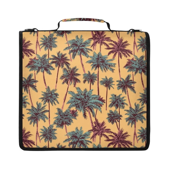 Zipper Binder with Shoulder Strap 2 inch 3 Ring Waterproof File Folder Organizer Bag 500 Sheet Palm Trees Pattern