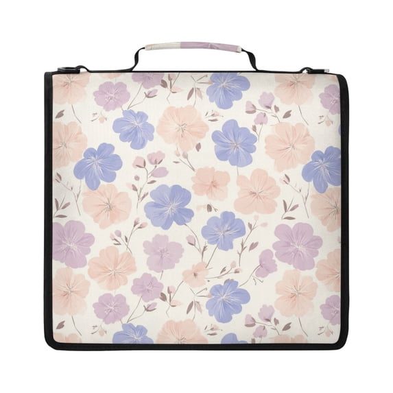 Zipper Binder with Shoulder Strap 2 inch 3 Ring Waterproof File Folder Organizer Bag 500 Sheet Pastel Blue and Pink Flowers