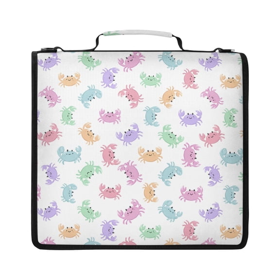 Zipper Binder with Shoulder Strap 2 inch 3 Ring Waterproof File Folder Organizer Bag 500 Sheet Pastel-colored Crab Pattern