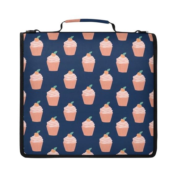 Zipper Binder with Shoulder Strap 2 inch 3 Ring Waterproof File Folder Organizer Bag 500 Sheet Peach Ice Cream Pattern