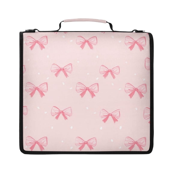 Zipper Binder with Shoulder Strap 2 inch 3 Ring Waterproof File Folder Organizer Bag 500 Sheet Pink Bow Pattern