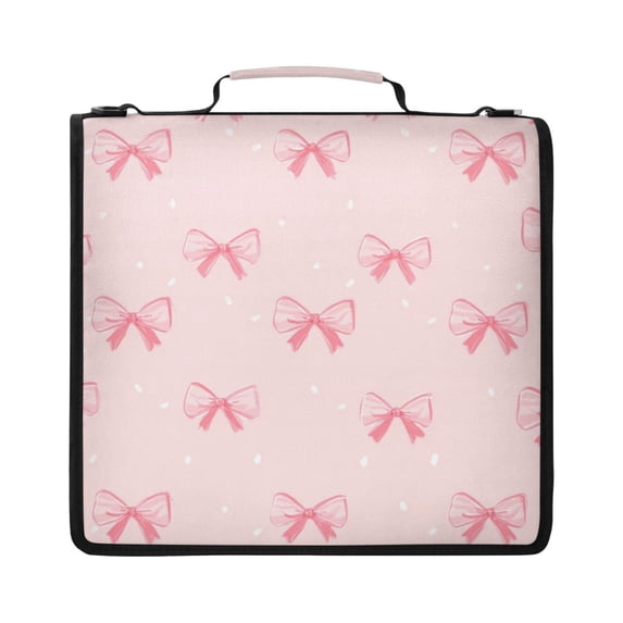 Zipper Binder with Shoulder Strap 2 inch 3 Ring Waterproof File Folder Organizer Bag 500 Sheet Pink Bow Pattern