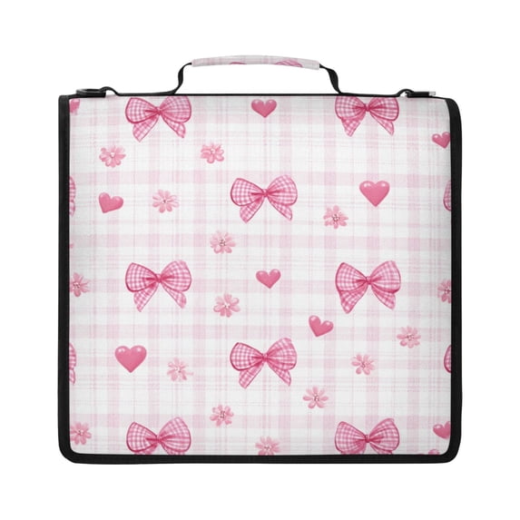 Zipper Binder with Shoulder Strap 2 inch 3 Ring Waterproof File Folder Organizer Bag 500 Sheet Pink Butterfly Knot and Flowers
