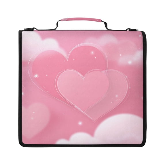 Zipper Binder with Shoulder Strap 2 inch 3 Ring Waterproof File Folder Organizer Bag 500 Sheet Pink Dreamy Heart