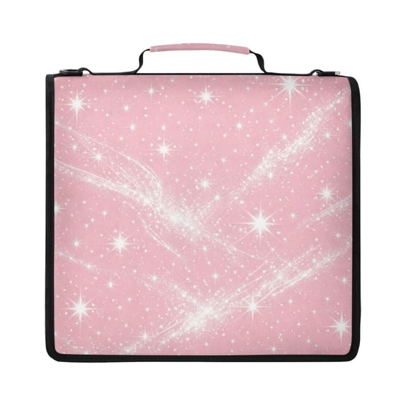 Zipper Binder with Shoulder Strap 2 inch 3 Ring Waterproof File Folder Organizer Bag 500 Sheet Pink Flashing Pattern