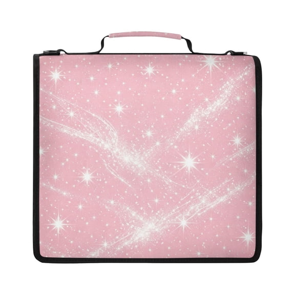 Zipper Binder with Shoulder Strap 2 inch 3 Ring Waterproof File Folder Organizer Bag 500 Sheet Pink Flashing Pattern