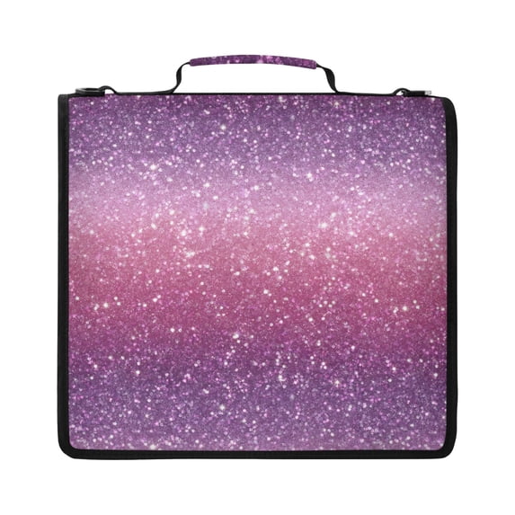 Zipper Binder with Shoulder Strap 2 inch 3 Ring Waterproof File Folder Organizer Bag 500 Sheet Pink and Purple Glitter Pattern