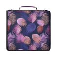 thumbnail image 1 of Zipper Binder with Shoulder Strap 2 inch 3 Ring Waterproof File Folder Organizer Bag 500 Sheet Pink and Purple Palm Leaves, 1 of 8