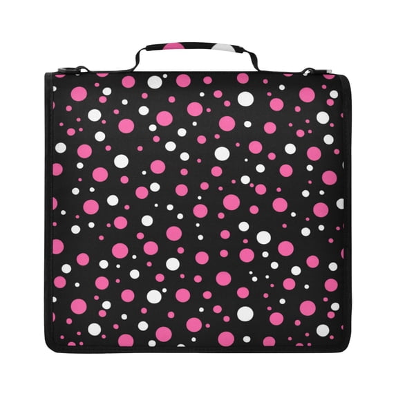 Zipper Binder with Shoulder Strap 2 inch 3 Ring Waterproof File Folder Organizer Bag 500 Sheet Pink and White Polka Dots