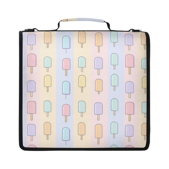 Zipper Binder with Shoulder Strap 2 inch 3 Ring Waterproof File Folder Organizer Bag 500 Sheet Popsicle Pattern