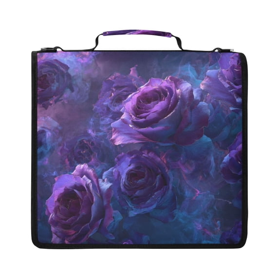 Zipper Binder with Shoulder Strap 2 inch 3 Ring Waterproof File Folder Organizer Bag 500 Sheet Psychedelic Purple Rose