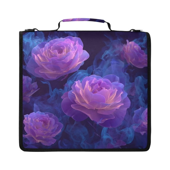 Zipper Binder with Shoulder Strap 2 inch 3 Ring Waterproof File Folder Organizer Bag 500 Sheet Purple Rose