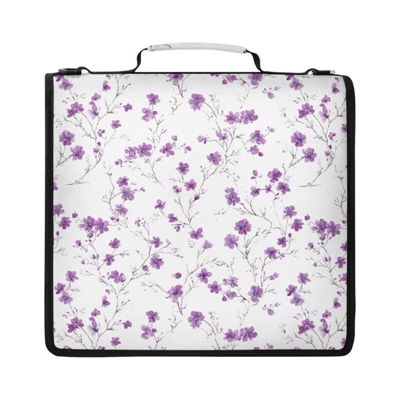 Zipper Binder with Shoulder Strap 2 inch 3 Ring Waterproof File Folder Organizer Bag 500 Sheet Purple Wildflower Pattern