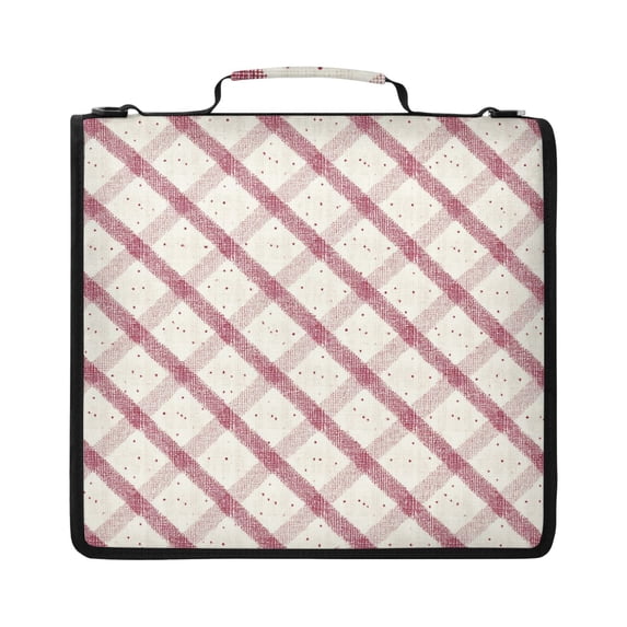 Zipper Binder with Shoulder Strap 2 inch 3 Ring Waterproof File Folder Organizer Bag 500 Sheet Red and Cream Diamond Shapes