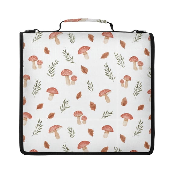 Zipper Binder with Shoulder Strap 2 inch 3 Ring Waterproof File Folder Organizer Bag 500 Sheet Red-capped Mushroom
