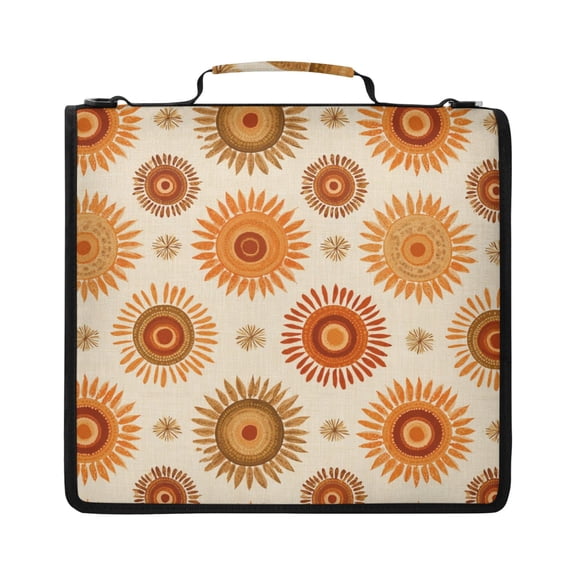 Zipper Binder with Shoulder Strap 2 inch 3 Ring Waterproof File Folder Organizer Bag 500 Sheet Repeating Sun Pattern