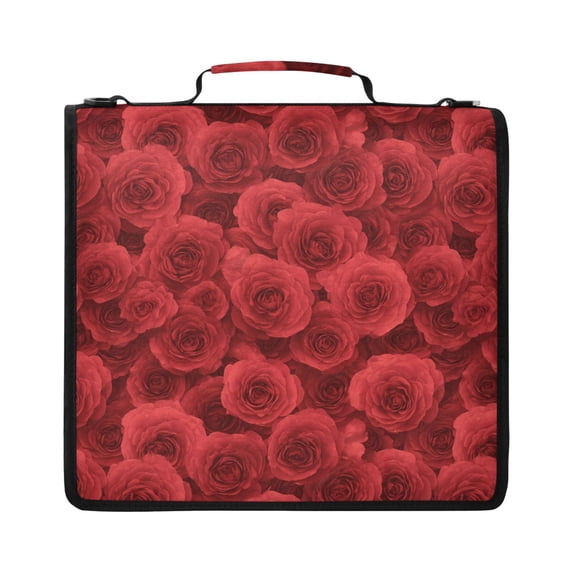 Zipper Binder with Shoulder Strap 2 inch 3 Ring Waterproof File Folder Organizer Bag 500 Sheet Romantic Red Roses in Rows