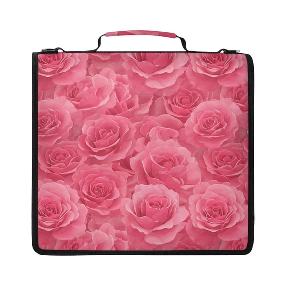 Zipper Binder with Shoulder Strap 2 inch 3 Ring Waterproof File Folder Organizer Bag 500 Sheet Seamless Pattern with Pink Rose