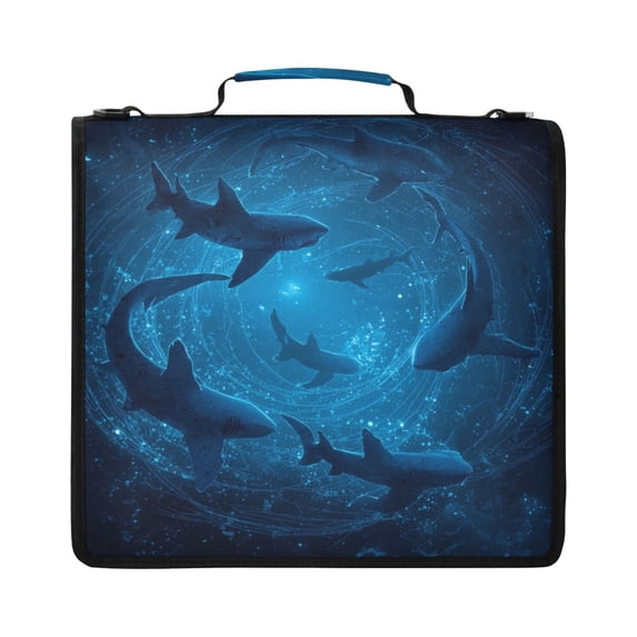 Zipper Binder with Shoulder Strap 2 inch 3 Ring Waterproof File Folder Organizer Bag 500 Sheet Sharks Are Swimming