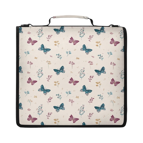 Zipper Binder with Shoulder Strap 2 inch 3 Ring Waterproof File Folder Organizer Bag 500 Sheet Simple Butterflies and Flowers