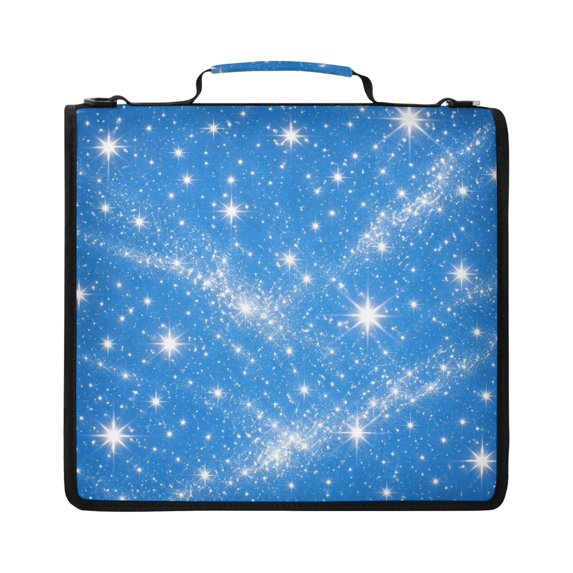Zipper Binder with Shoulder Strap 2 inch 3 Ring Waterproof File Folder Organizer Bag 500 Sheet Sky Blue Flashing Pattern