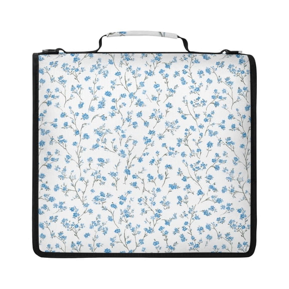 Zipper Binder with Shoulder Strap 2 inch 3 Ring Waterproof File Folder Organizer Bag 500 Sheet Small Blue Floral Pattern