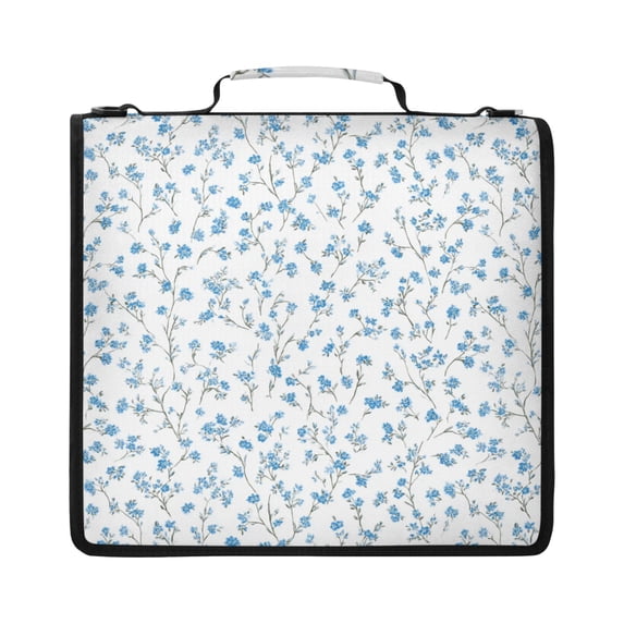 Zipper Binder with Shoulder Strap 2 inch 3 Ring Waterproof File Folder Organizer Bag 500 Sheet Small Blue Floral Pattern