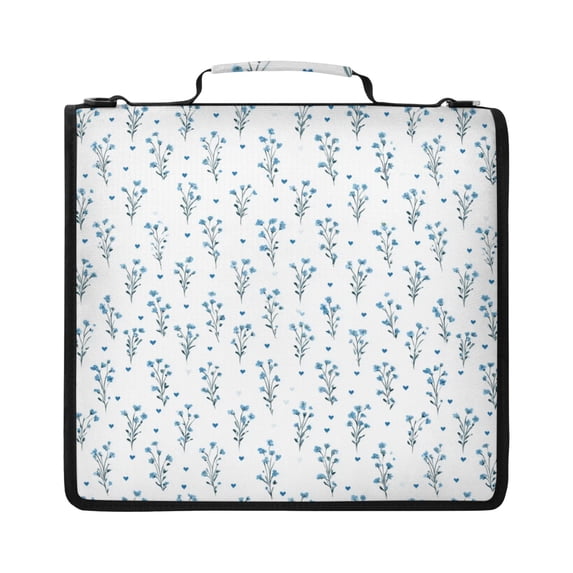 Zipper Binder with Shoulder Strap 2 inch 3 Ring Waterproof File Folder Organizer Bag 500 Sheet Small Blue Flowers Pattern