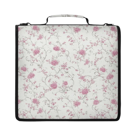 Zipper Binder with Shoulder Strap 2 inch 3 Ring Waterproof File Folder Organizer Bag 500 Sheet Small Pink Floral Pattern