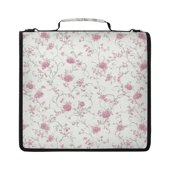 Zipper Binder with Shoulder Strap 2 inch 3 Ring Waterproof File Folder Organizer Bag 500 Sheet Small Pink Floral Pattern