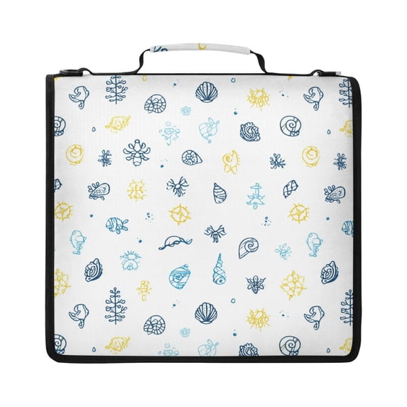 Zipper Binder with Shoulder Strap 2 inch 3 Ring Waterproof File Folder Organizer Bag 500 Sheet Small Sea Creatures Pattern