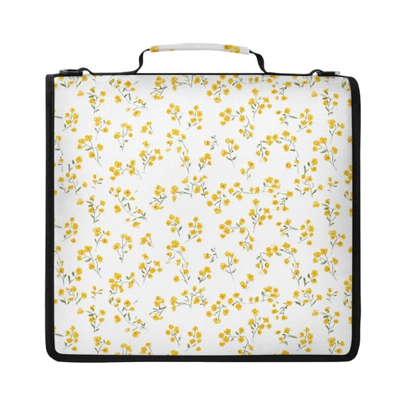 Zipper Binder with Shoulder Strap 2 inch 3 Ring Waterproof File Folder Organizer Bag 500 Sheet Small Yellow Floral Pattern
