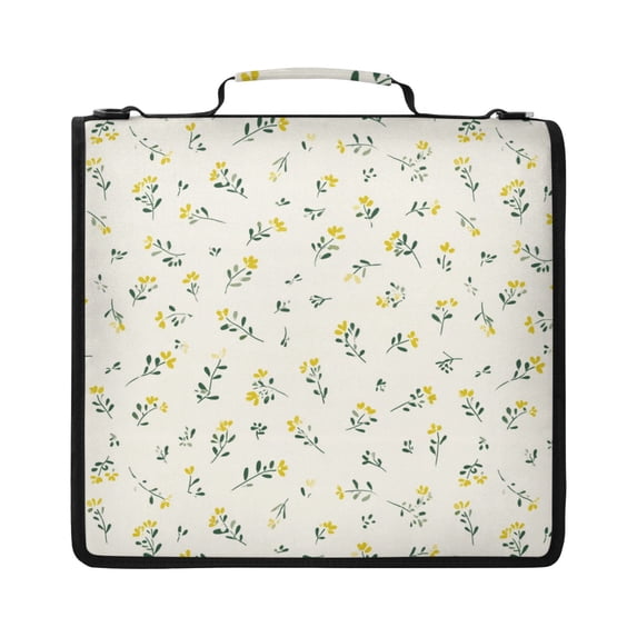 Zipper Binder with Shoulder Strap 2 inch 3 Ring Waterproof File Folder Organizer Bag 500 Sheet Small Yellow Flowers Pattern
