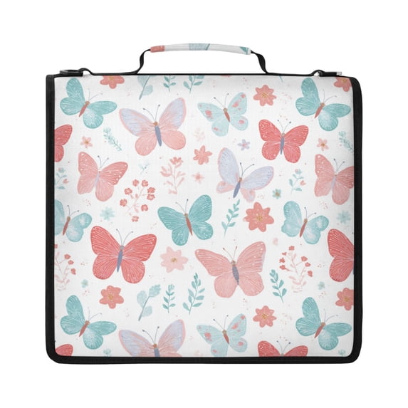 Zipper Binder with Shoulder Strap 2 inch 3 Ring Waterproof File Folder Organizer Bag 500 Sheet Spring Butterflies and Flowers