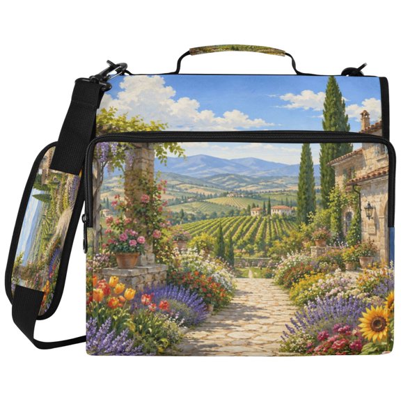 Zipper Binder with Shoulder Strap 2 inch 3 Ring Waterproof File Folder Organizer Bag 500 Sheet Stone-arched Garden Path Pattern