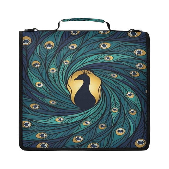 Zipper Binder with Shoulder Strap 2 inch 3 Ring Waterproof File Folder Organizer Bag 500 Sheet Swirling Tail Feathers