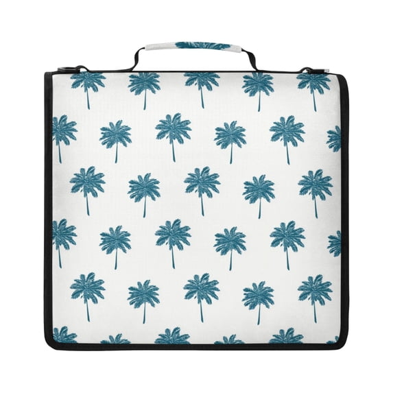 Zipper Binder with Shoulder Strap 2 inch 3 Ring Waterproof File Folder Organizer Bag 500 Sheet Teal Palm Tree Pattern