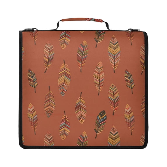 Zipper Binder with Shoulder Strap 2 inch 3 Ring Waterproof File Folder Organizer Bag 500 Sheet Terracotta Tones Feather