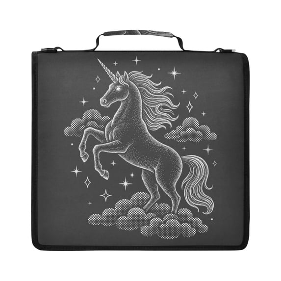 Zipper Binder with Shoulder Strap 2 inch 3 Ring Waterproof File Folder Organizer Bag 500 Sheet Unicorn Made Of White Dots