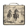thumbnail image 1 of Zipper Binder with Shoulder Strap 2 inch 3 Ring Waterproof File Folder Organizer Bag 500 Sheet Vintage Cowboy Illustration, 1 of 8