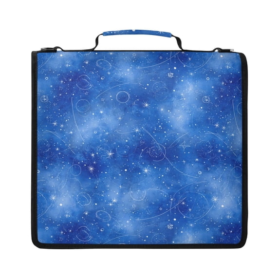 Zipper Binder with Shoulder Strap 2 inch 3 Ring Waterproof File Folder Organizer Bag 500 Sheet Watercolor Blue Space Pattern