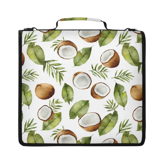 Zipper Binder with Shoulder Strap 2 inch 3 Ring Waterproof File Folder Organizer Bag 500 Sheet Watercolor Coconuts Pattern
