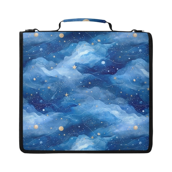 Zipper Binder with Shoulder Strap 2 inch 3 Ring Waterproof File Folder Organizer Bag 500 Sheet Watercolor Night Sky