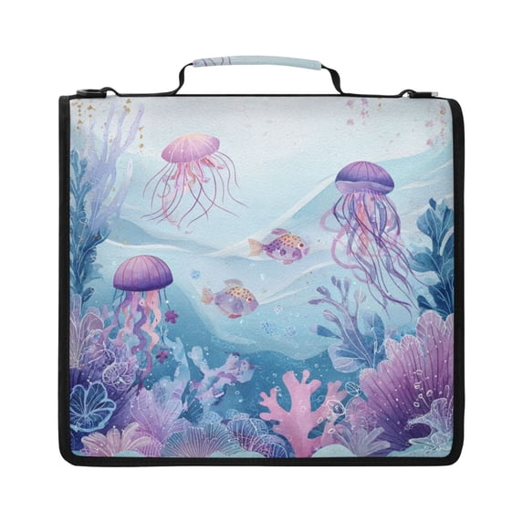 Zipper Binder with Shoulder Strap 2 inch 3 Ring Waterproof File Folder Organizer Bag 500 Sheet Whimsical Underwater Scene