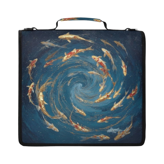 Zipper Binder with Shoulder Strap 2 inch 3 Ring Waterproof File Folder Organizer Bag 500 Sheet Whirlpool Carp Pattern