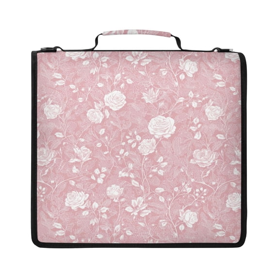 Zipper Binder with Shoulder Strap 2 inch 3 Ring Waterproof File Folder Organizer Bag 500 Sheet White Roses and Vines