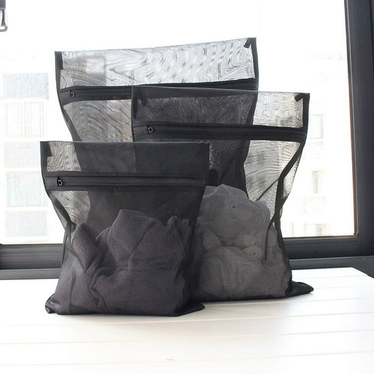 Zipper Black Mesh Laundry Bag Protective Net Foldable Lingerie Underwear  Washing Machine Clothes 3pcs