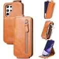 thumbnail image 1 of Zipper Card Holder Leather Phone Case for Samsung Galaxy Note 20 10 9 8 Ultra Pro Lite, Unique Screen Protective Bracket Shell, Hot Business Wallet Back Cover(Brown,Note 9), 1 of 8