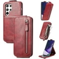 thumbnail image 1 of Zipper Card Holder Leather Phone Case, for Samsung Galaxy S22 S21 S20 Ultra Plus FE, Unique Screen Protective Bracket Shell, Hot Business Wallet Back Cover(Red,S21 Ultra), 1 of 7